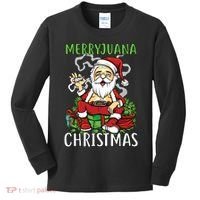 Santa Claus Smoking Weed Marryjuana Christmas 420 Kids Long Sleeve Shirt thumb 0