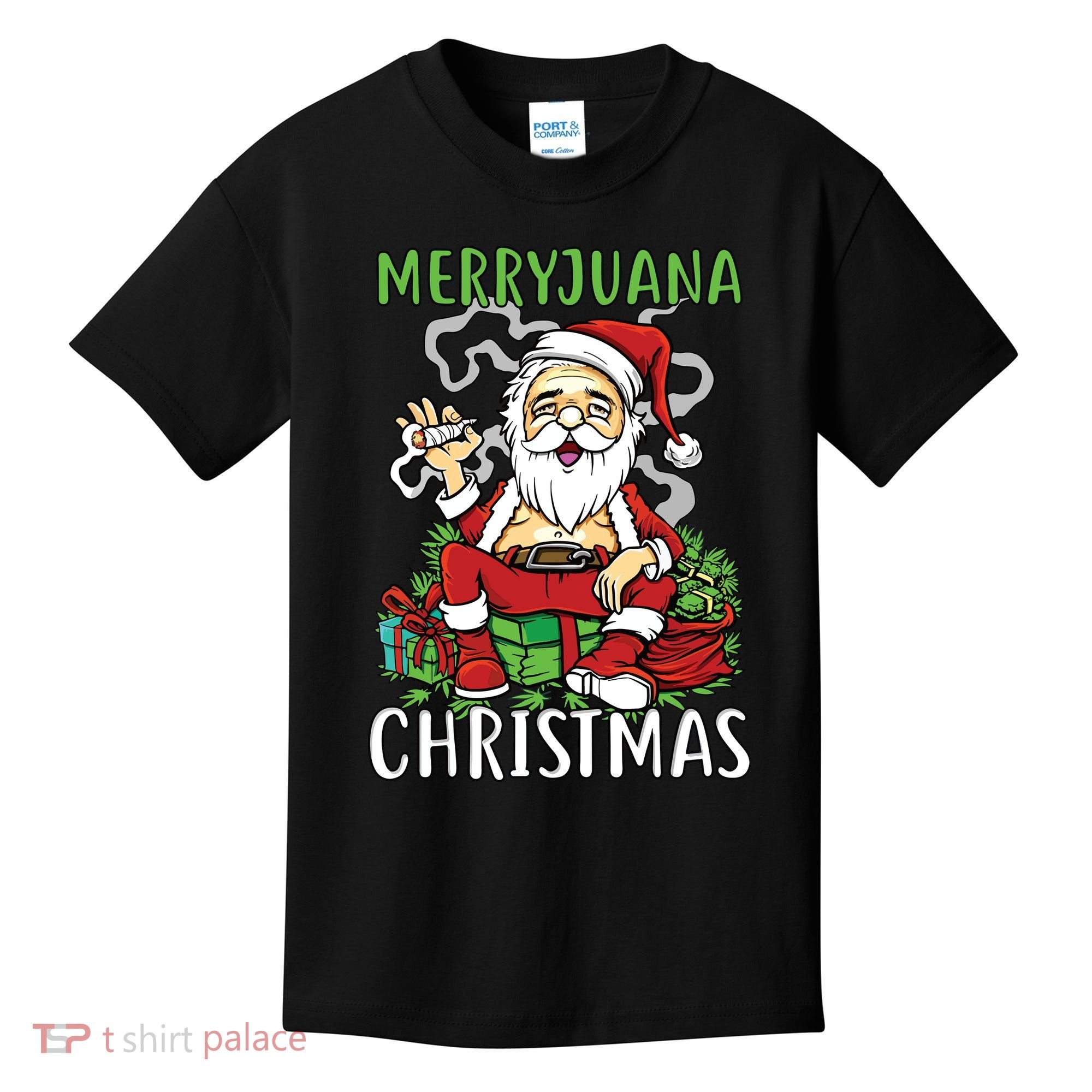 Santa Claus Smoking Weed Marryjuana Christmas 420 Kids T-Shirt