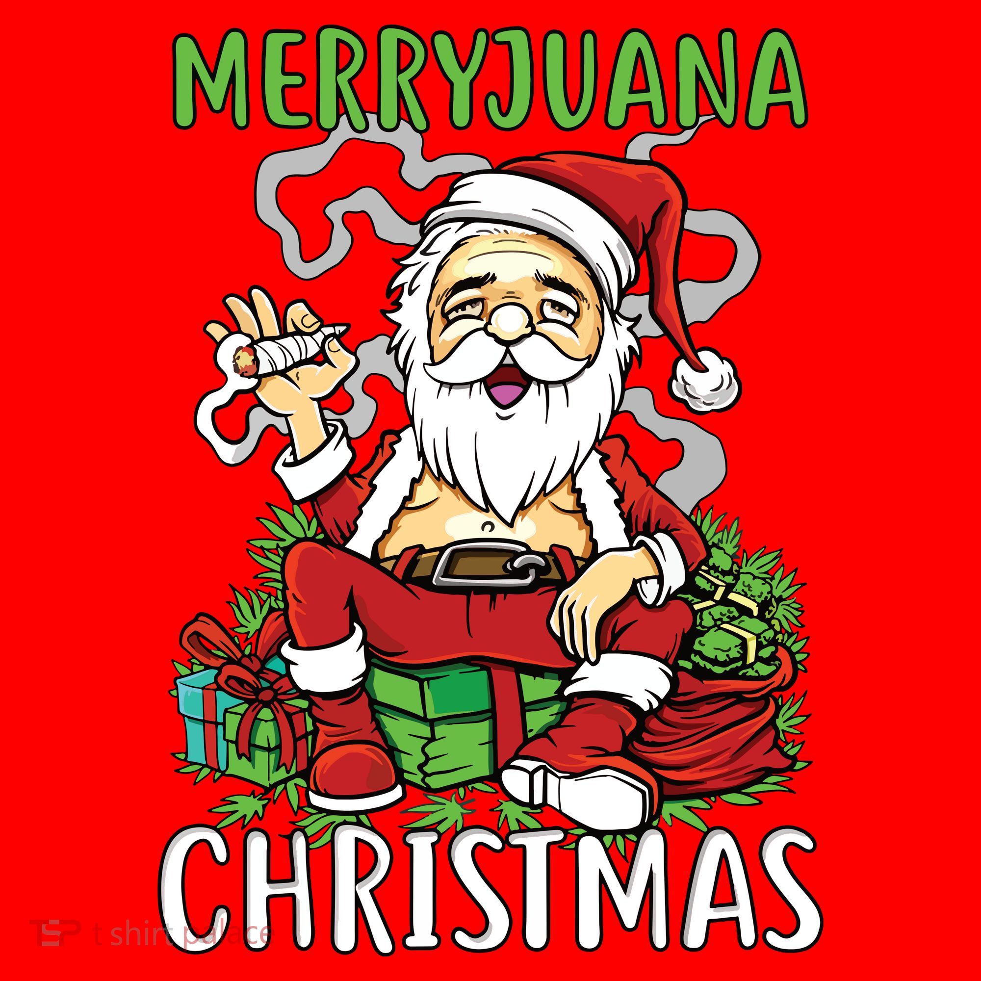 Santa Claus Smoking Weed Marryjuana Christmas 420 Santa Hat