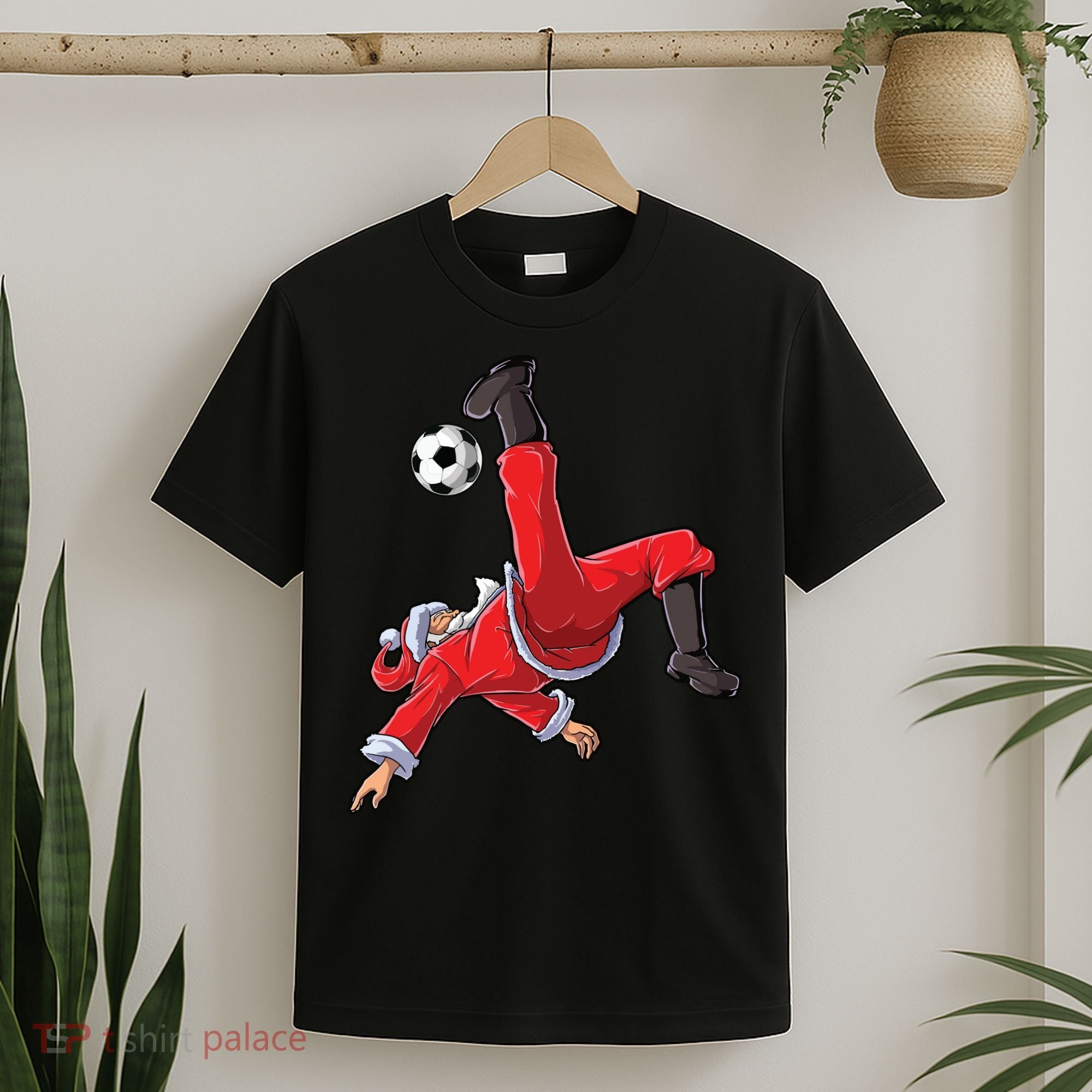 Soccer Christmas Santa Bicycle Kick Xmas Boy Ball Sport T-Shirt