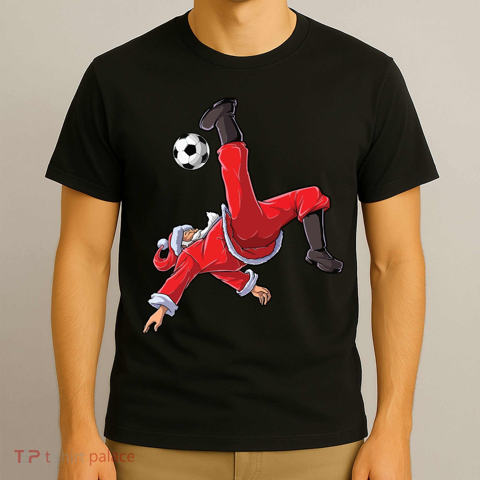 Soccer Christmas Santa Bicycle Kick Xmas Boy Ball Sport T-Shirt