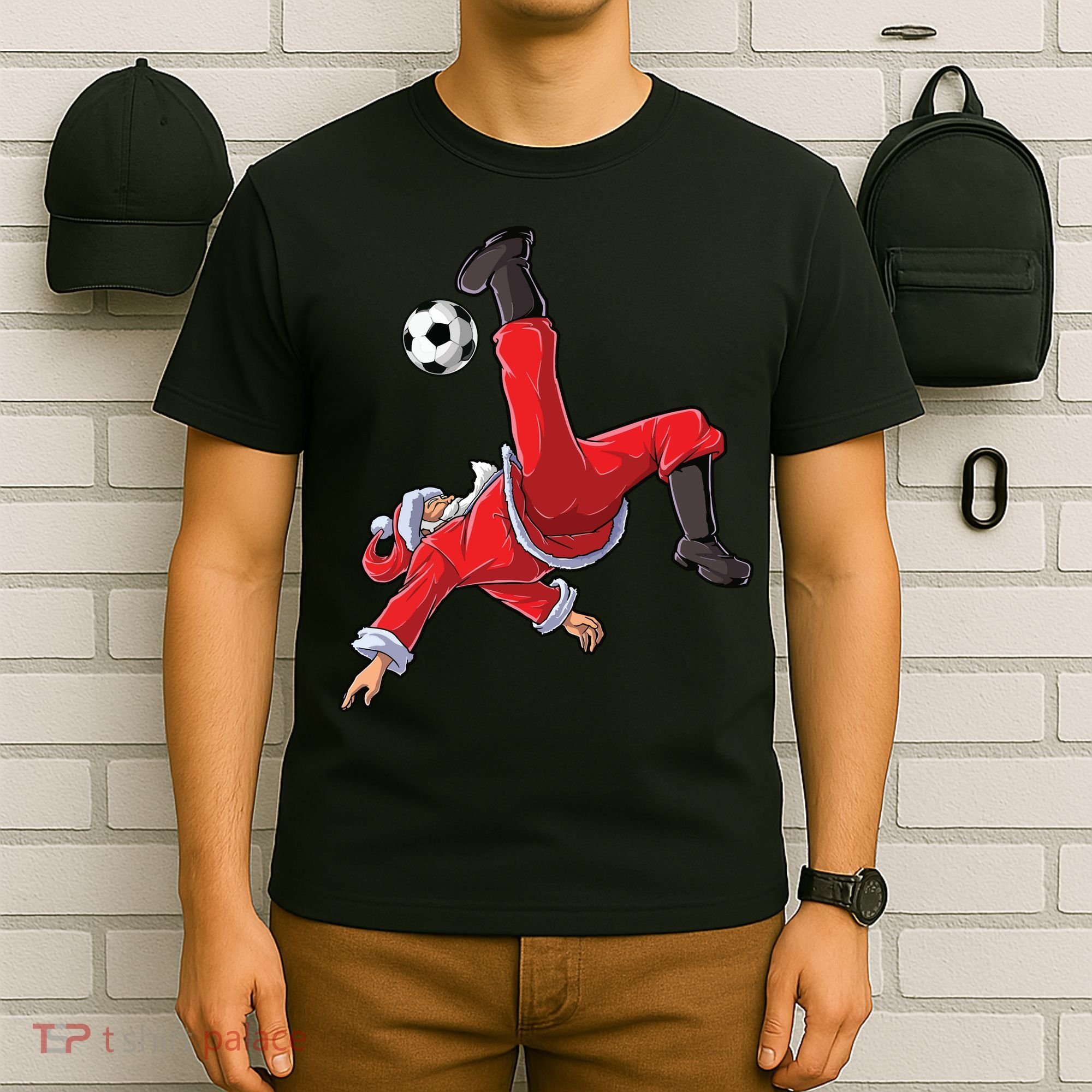 Soccer Christmas Santa Bicycle Kick Xmas Boy Ball Sport T-Shirt