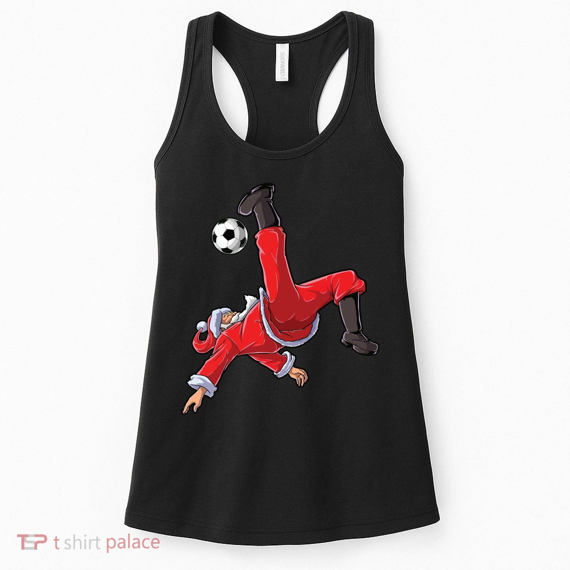 Soccer Christmas Santa Bicycle Kick Xmas Boy Ball Sport Women's Tank Top