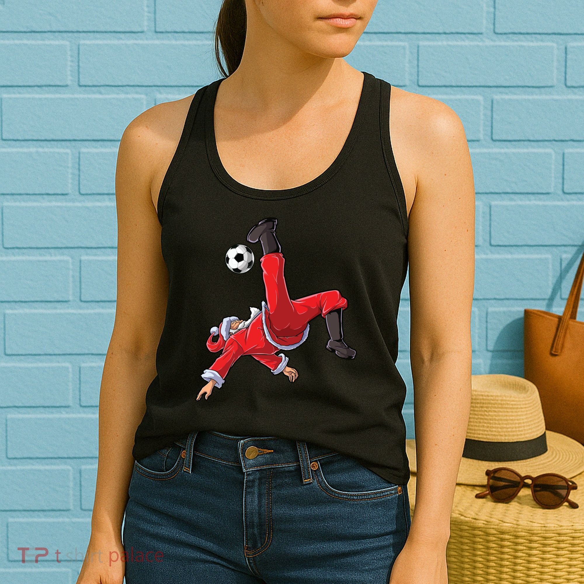 Soccer Christmas Santa Bicycle Kick Xmas Boy Ball Sport Women's Tank Top