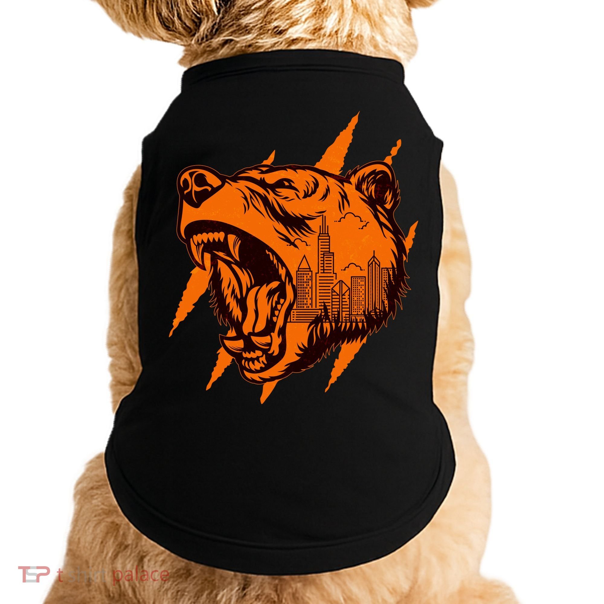 Sporty Chicago Skyline Roaring Bear Doggie Tank