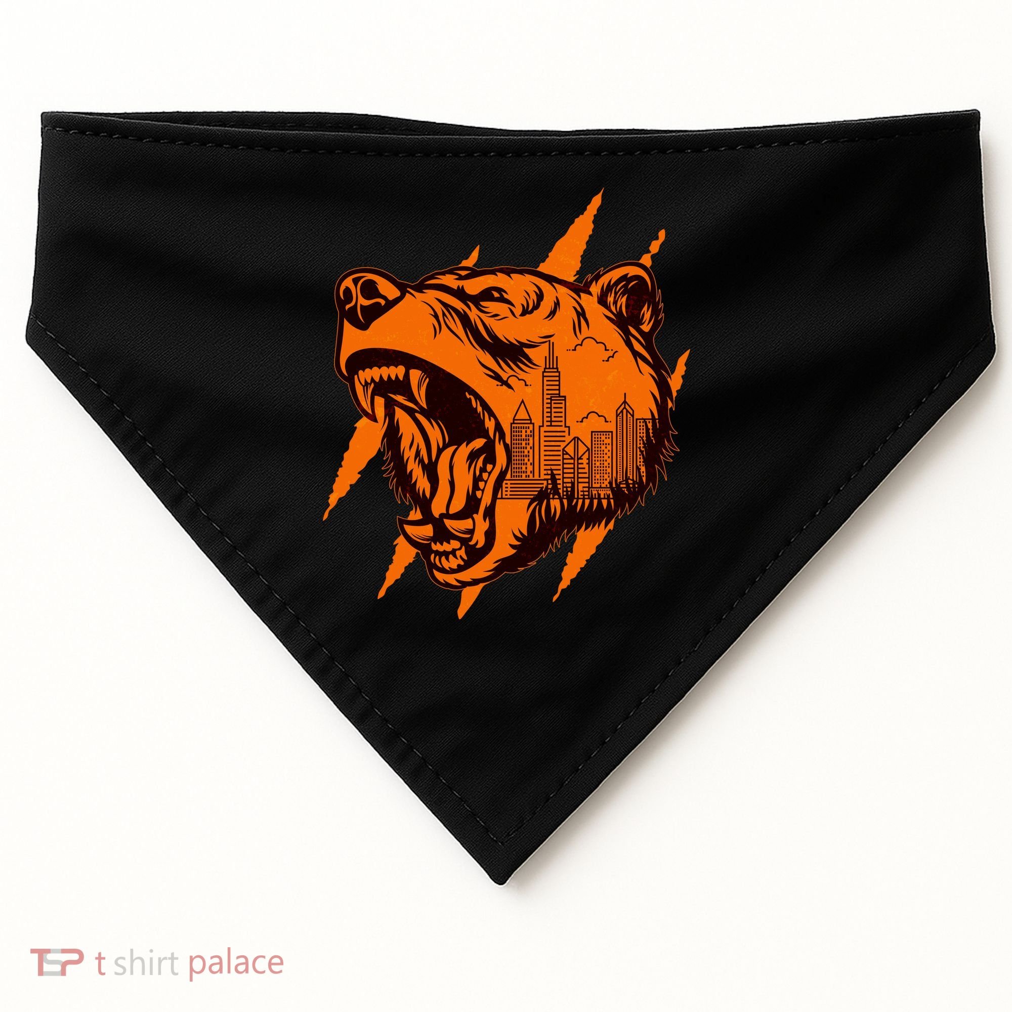 Sporty Chicago Skyline Roaring Bear USA-Made Doggie Bandana