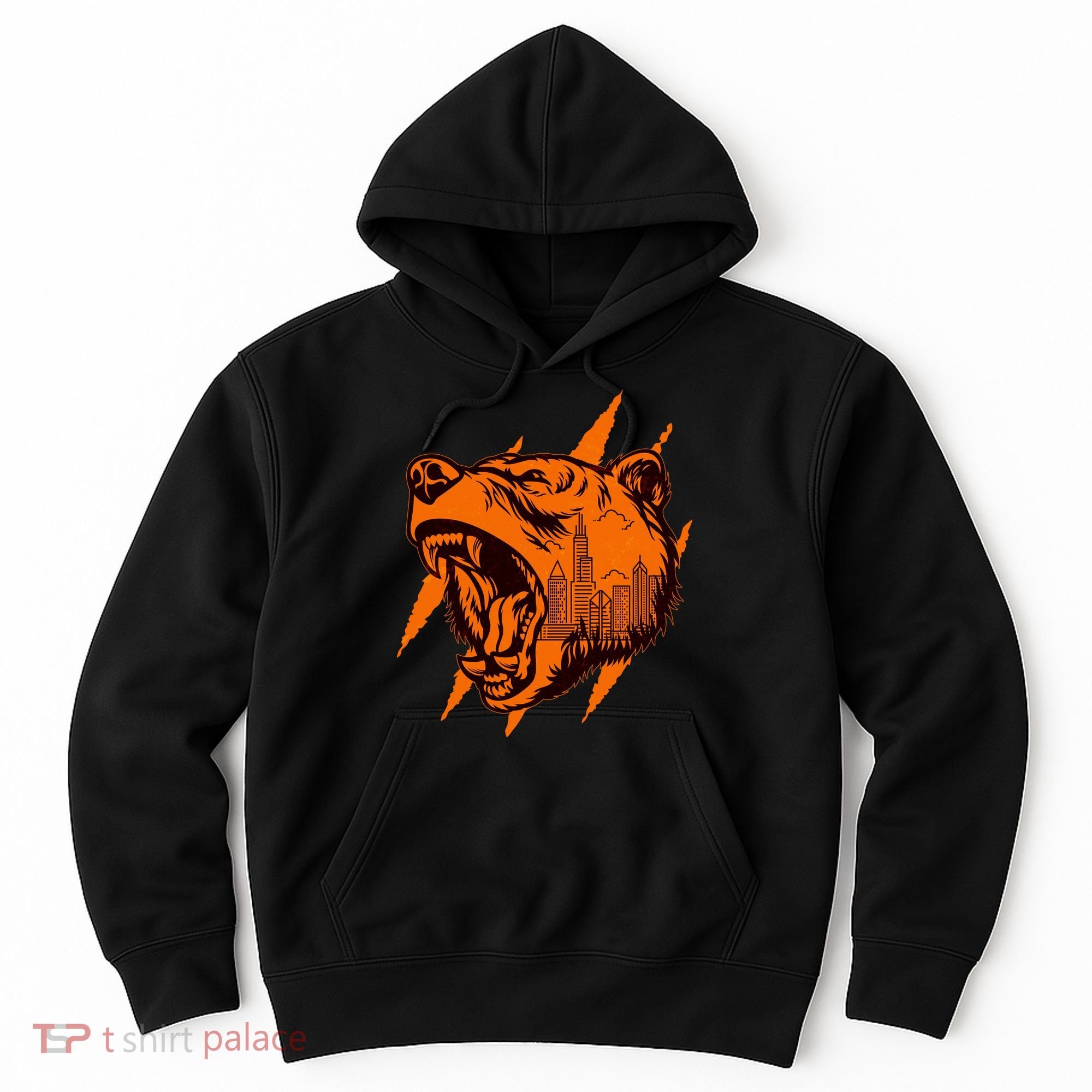 Sporty Chicago Skyline Roaring Bear Hoodie