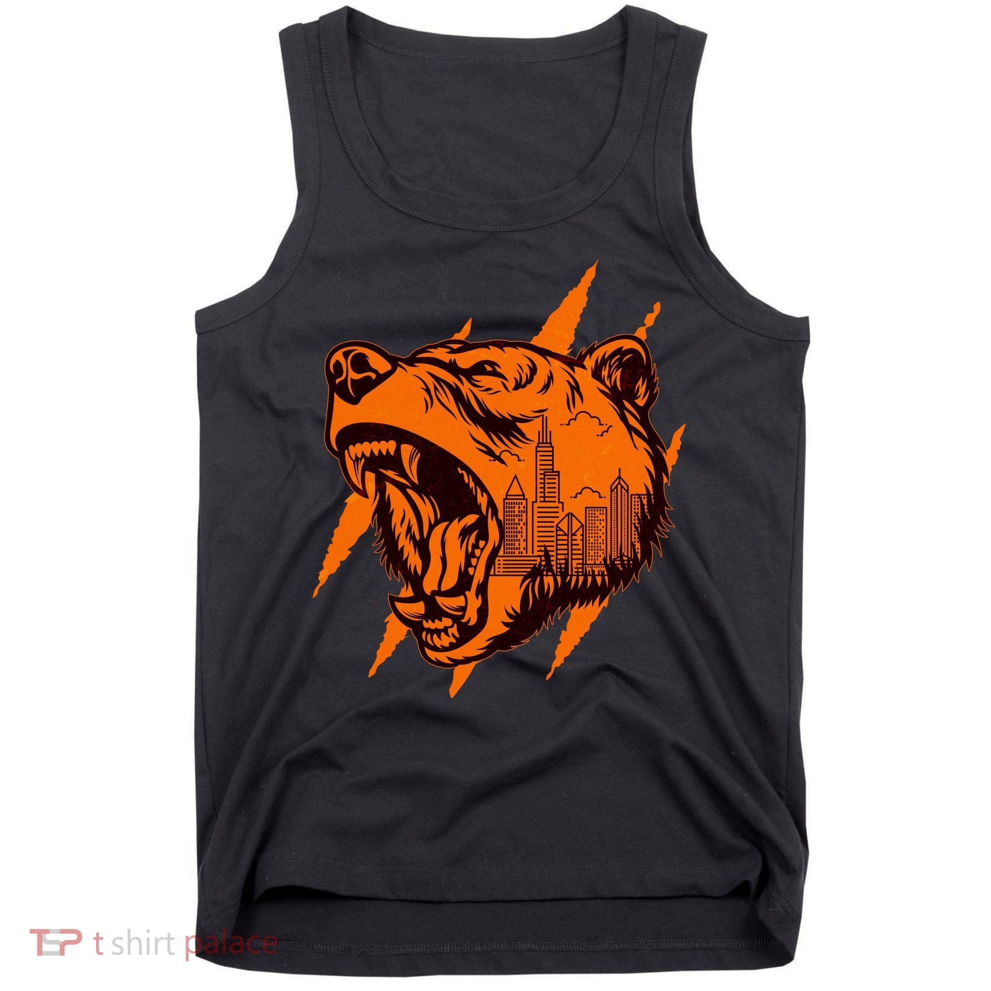 Sporty Chicago Skyline Roaring Bear Tank Top