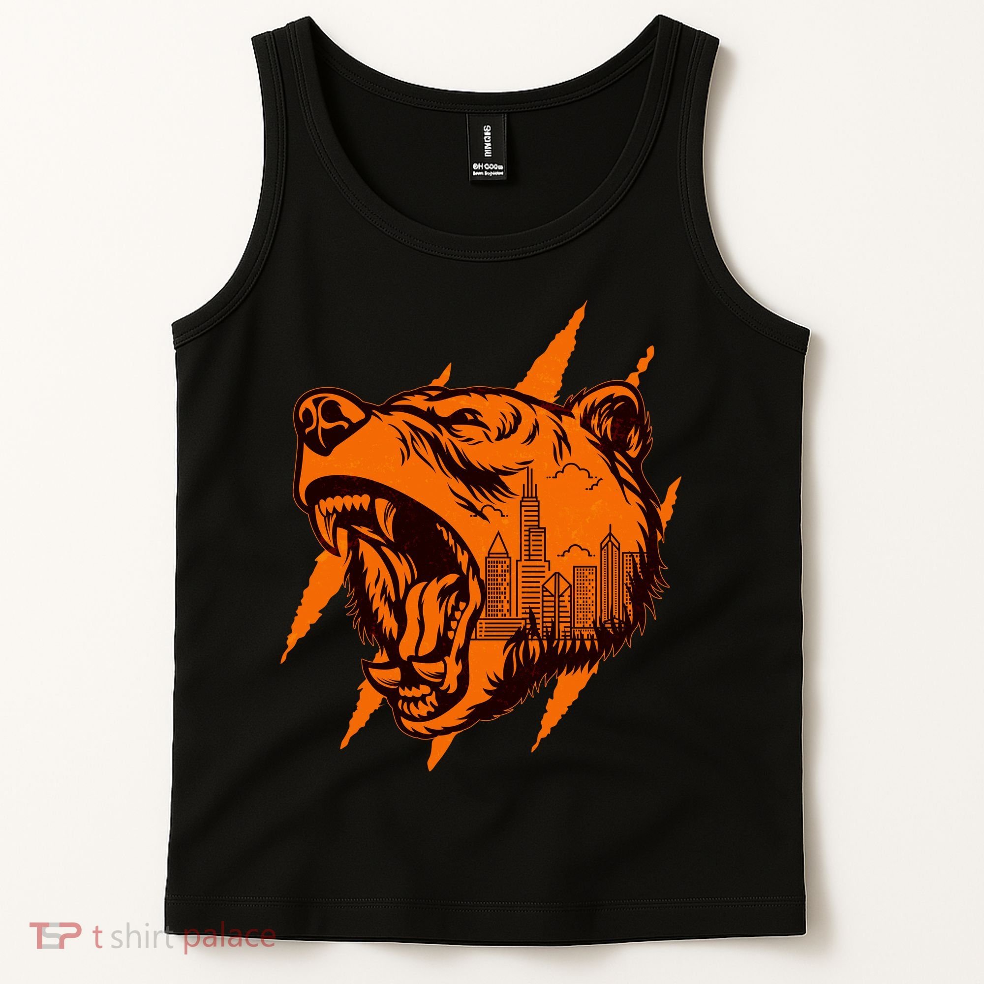 Sporty Chicago Skyline Roaring Bear Tank Top
