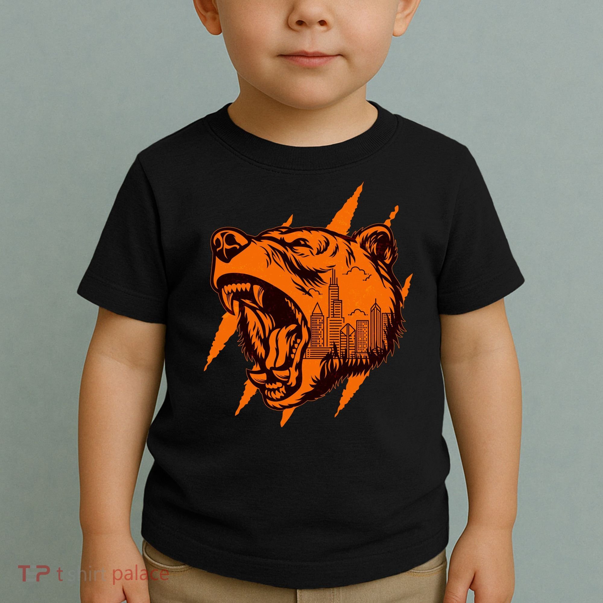 Sporty Chicago Skyline Roaring Bear Toddler T-Shirt