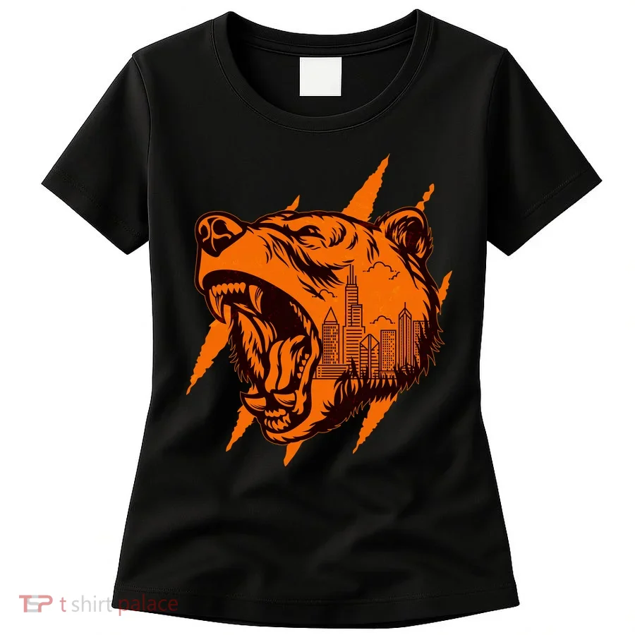 Sporty Chicago Skyline Roaring Bear Women's T-Shirt