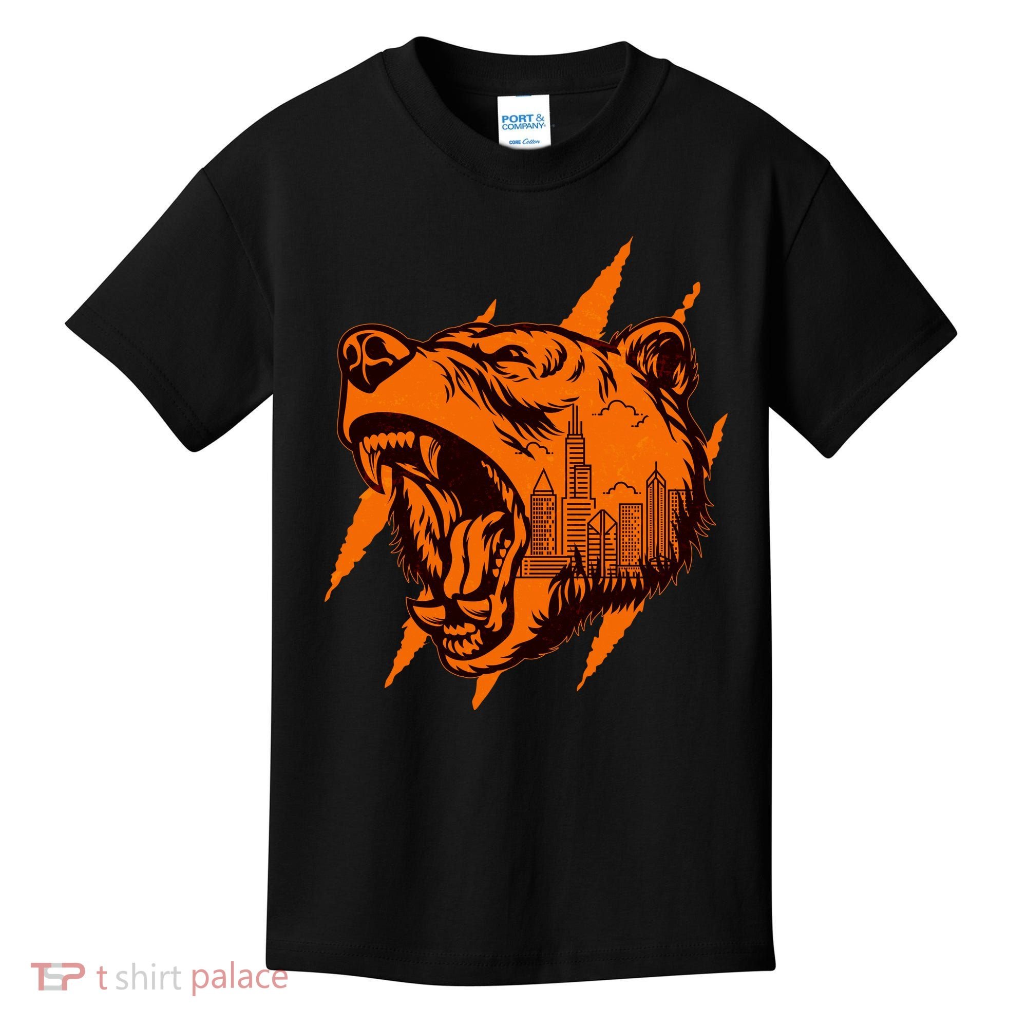 Sporty Chicago Skyline Roaring Bear Kids T-Shirt