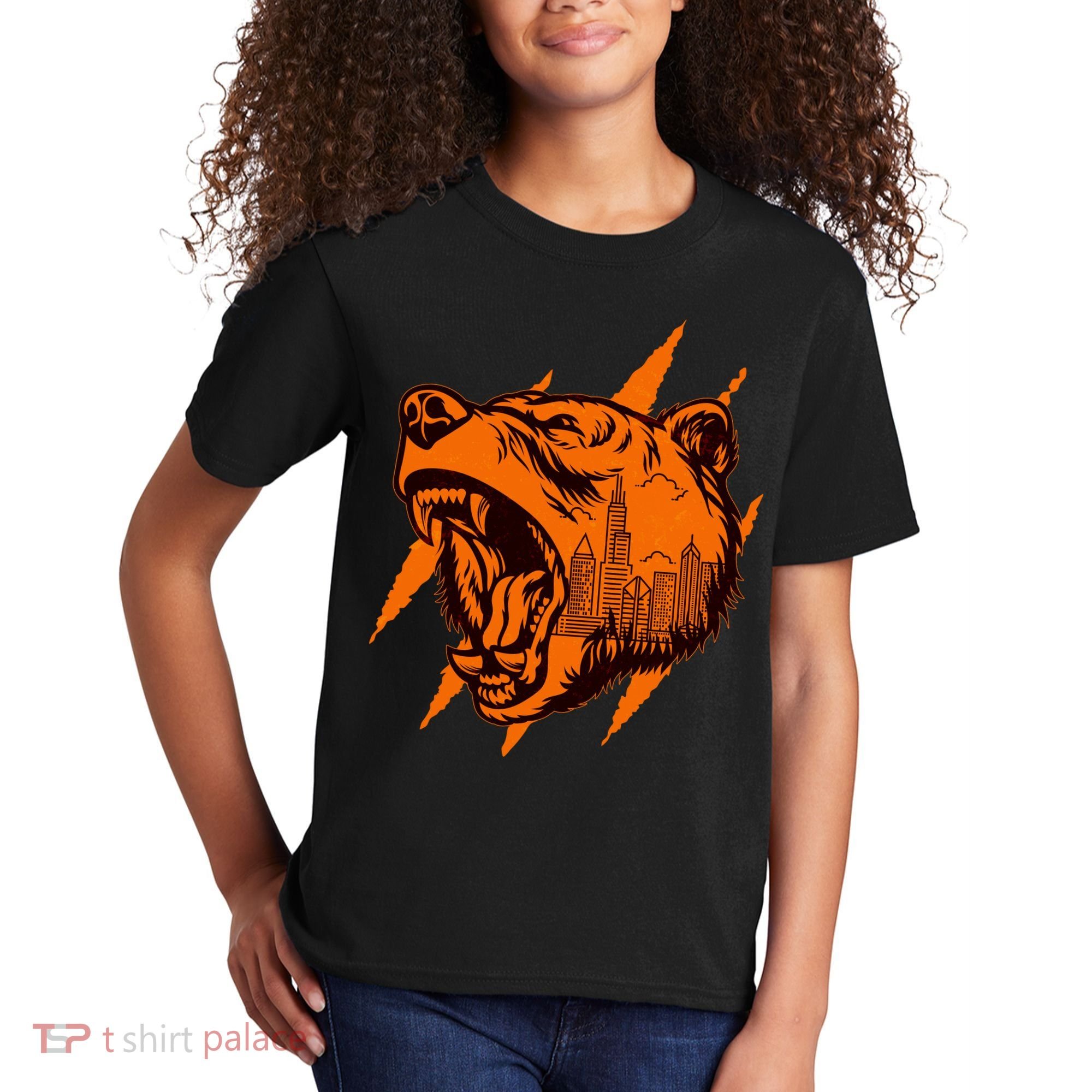Sporty Chicago Skyline Roaring Bear Kids T-Shirt