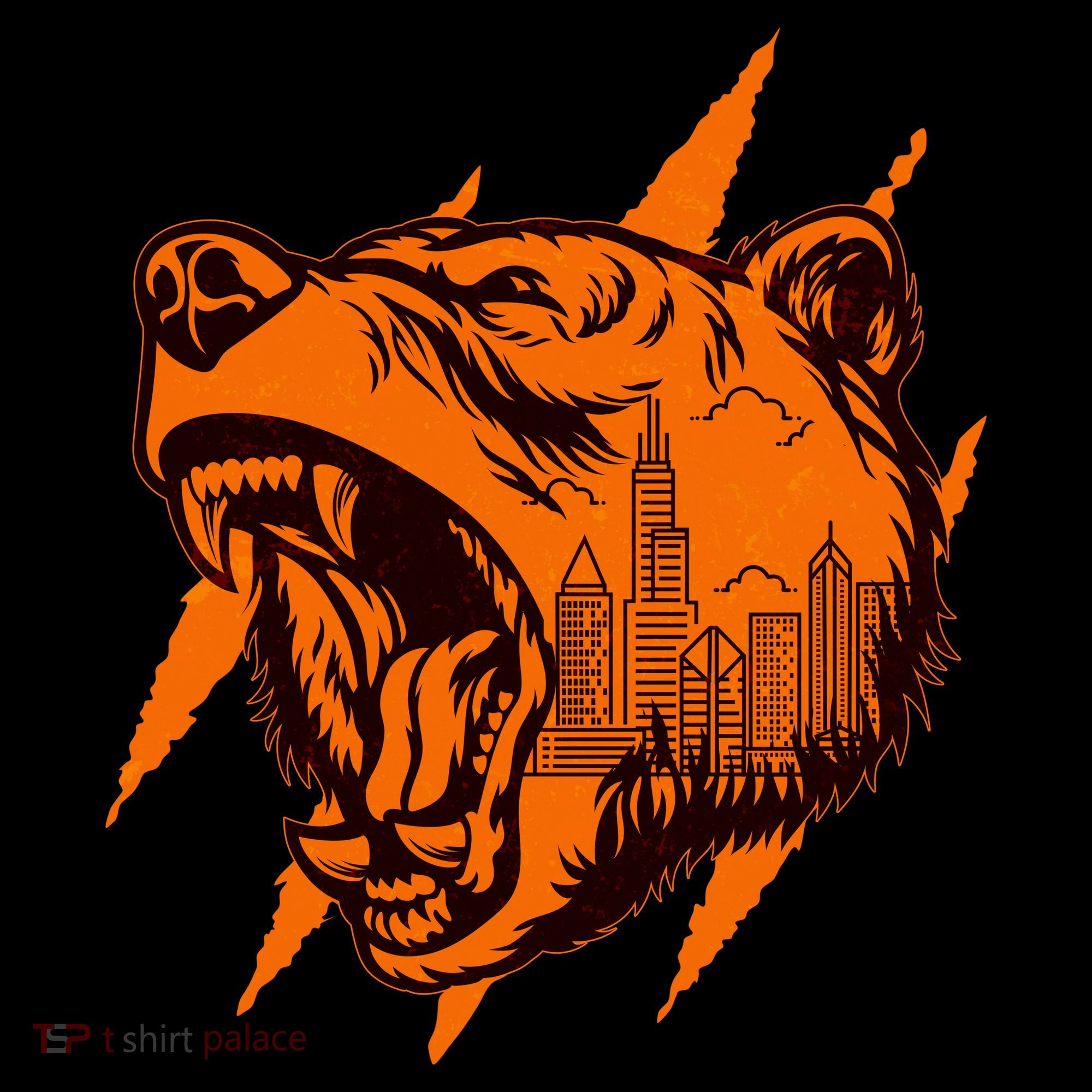 Sporty Chicago Skyline Roaring Bear Kids T-Shirt