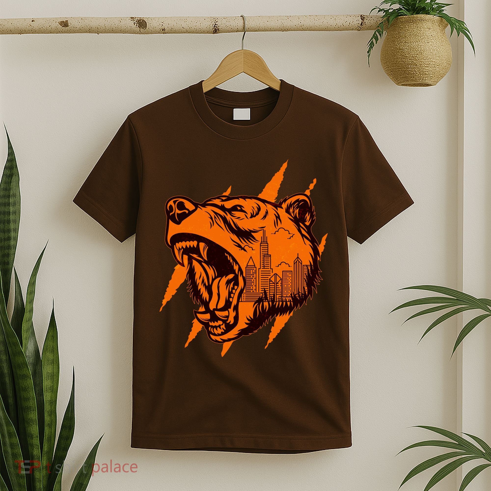 Sporty Chicago Skyline Roaring Bear T-Shirt
