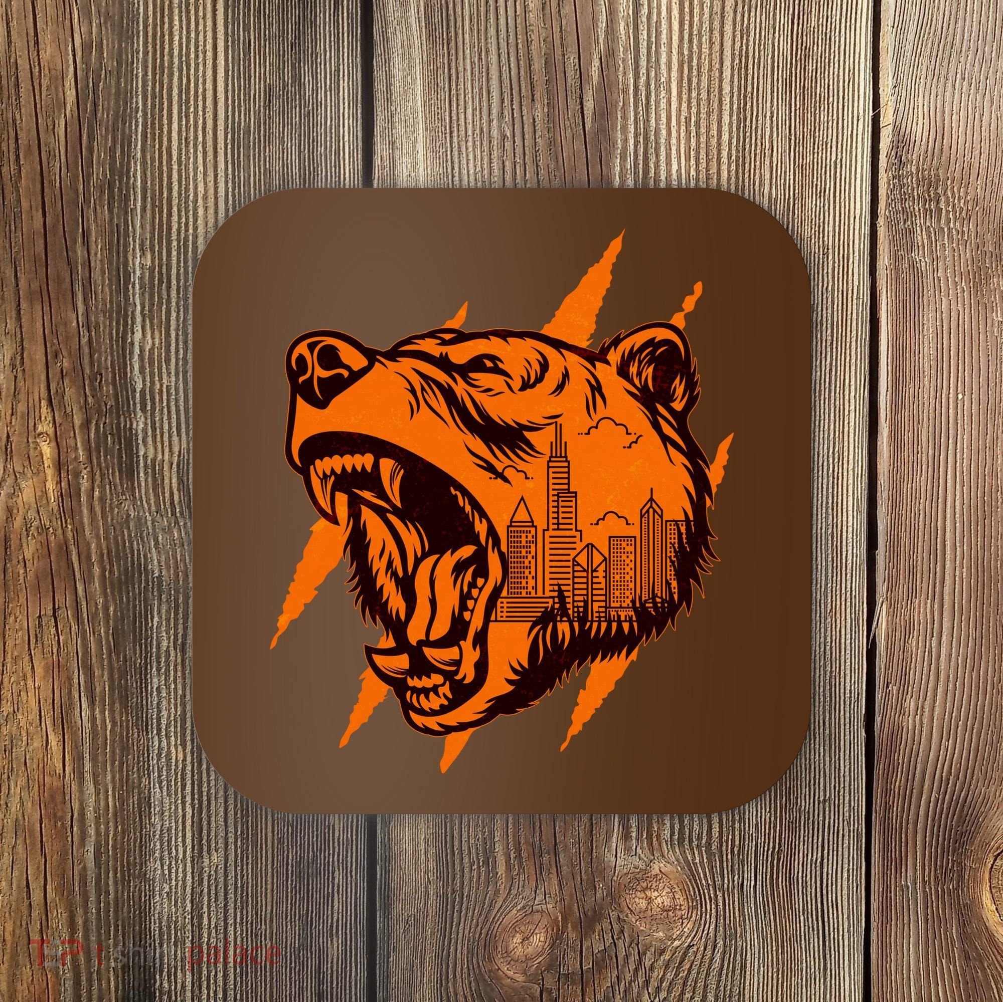 Sporty Chicago Skyline Roaring Bear Coaster