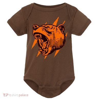Sporty Chicago Skyline Roaring Bear Baby Bodysuit