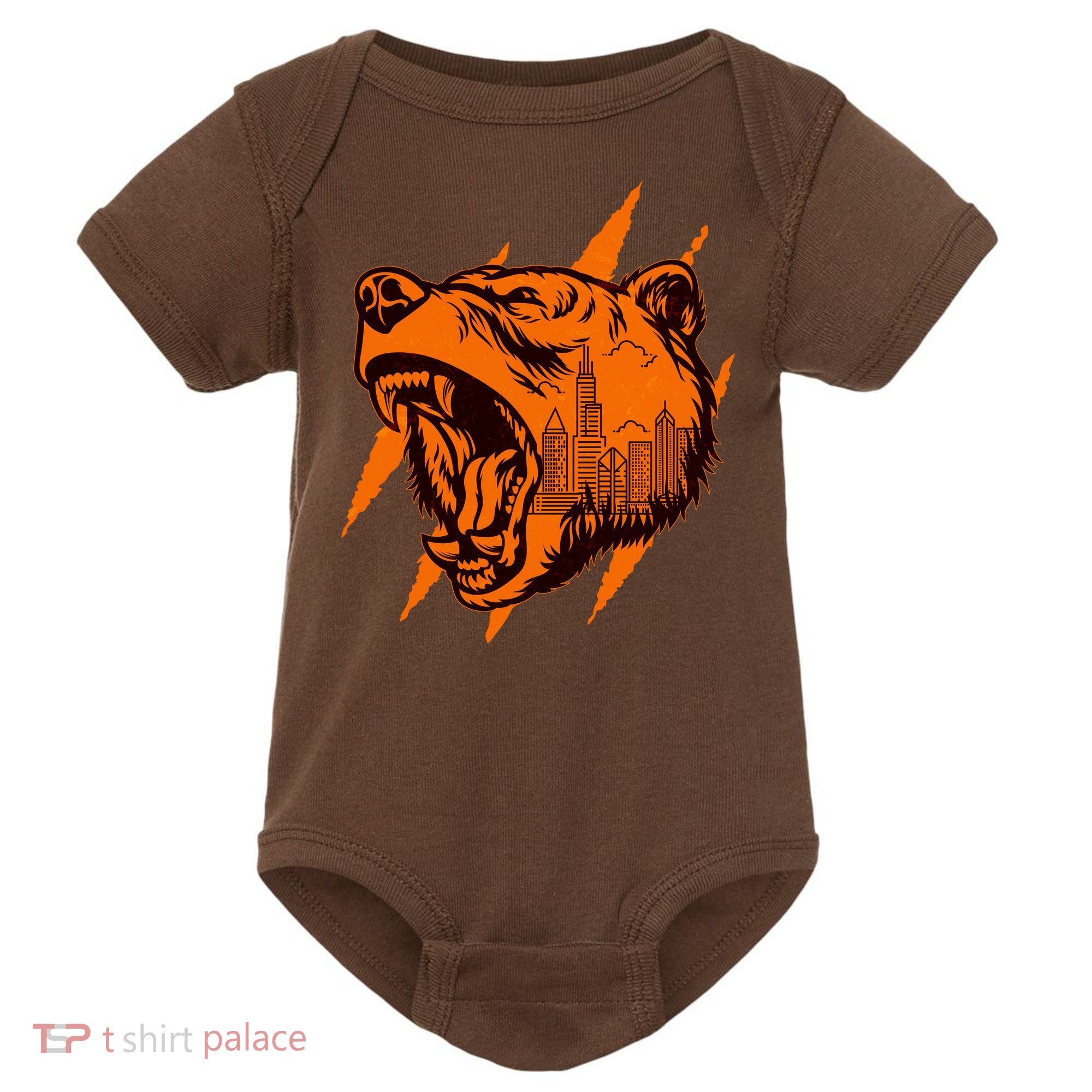 Sporty Chicago Skyline Roaring Bear Baby Bodysuit
