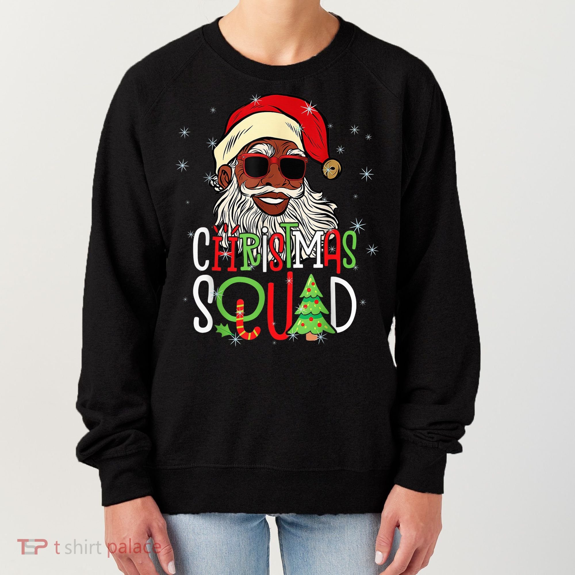 Santa Christmas Squad Black  African American Pajamas Women's Sweatshirt