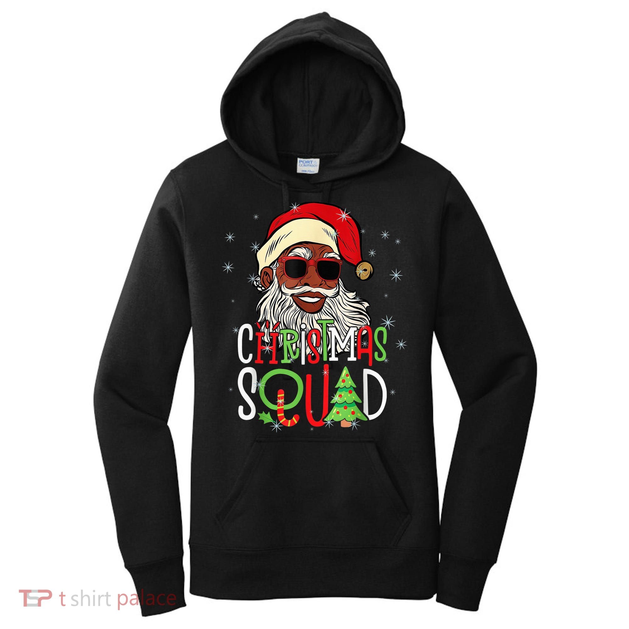 Santa Christmas Squad Black  African American Pajamas Women's Hoodie