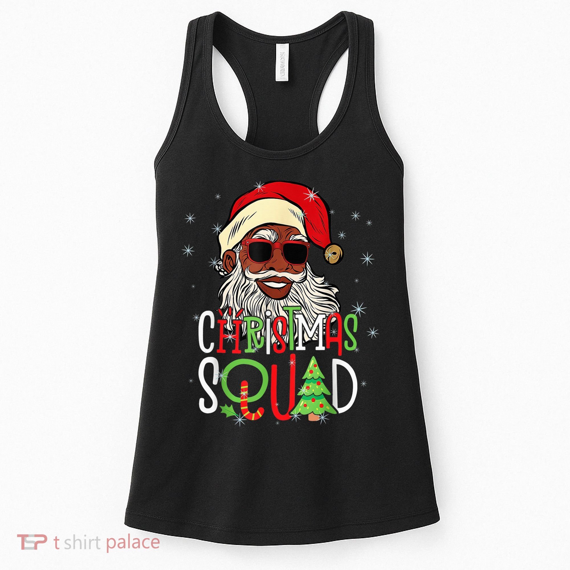 Santa Christmas Squad Black  African American Pajamas Women's Tank Top