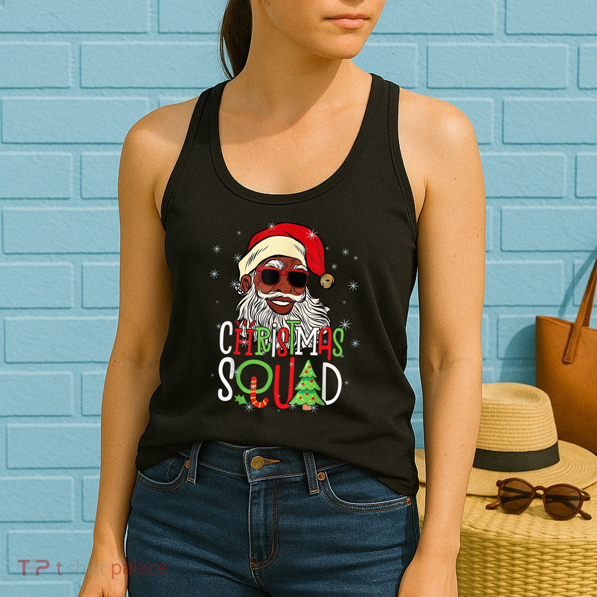 Santa Christmas Squad Black  African American Pajamas Women's Tank Top