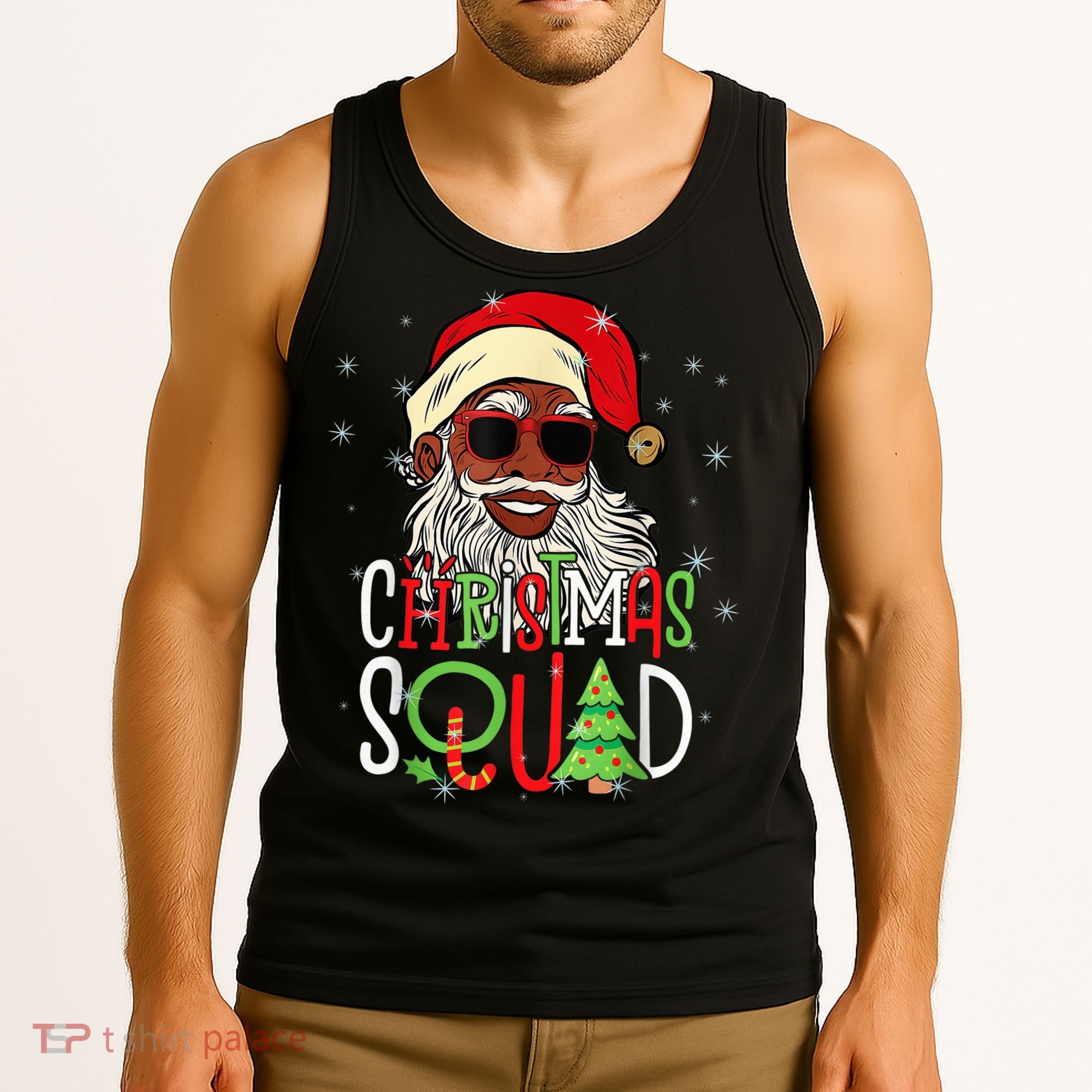 Santa Christmas Squad Black  African American Pajamas Tank Top