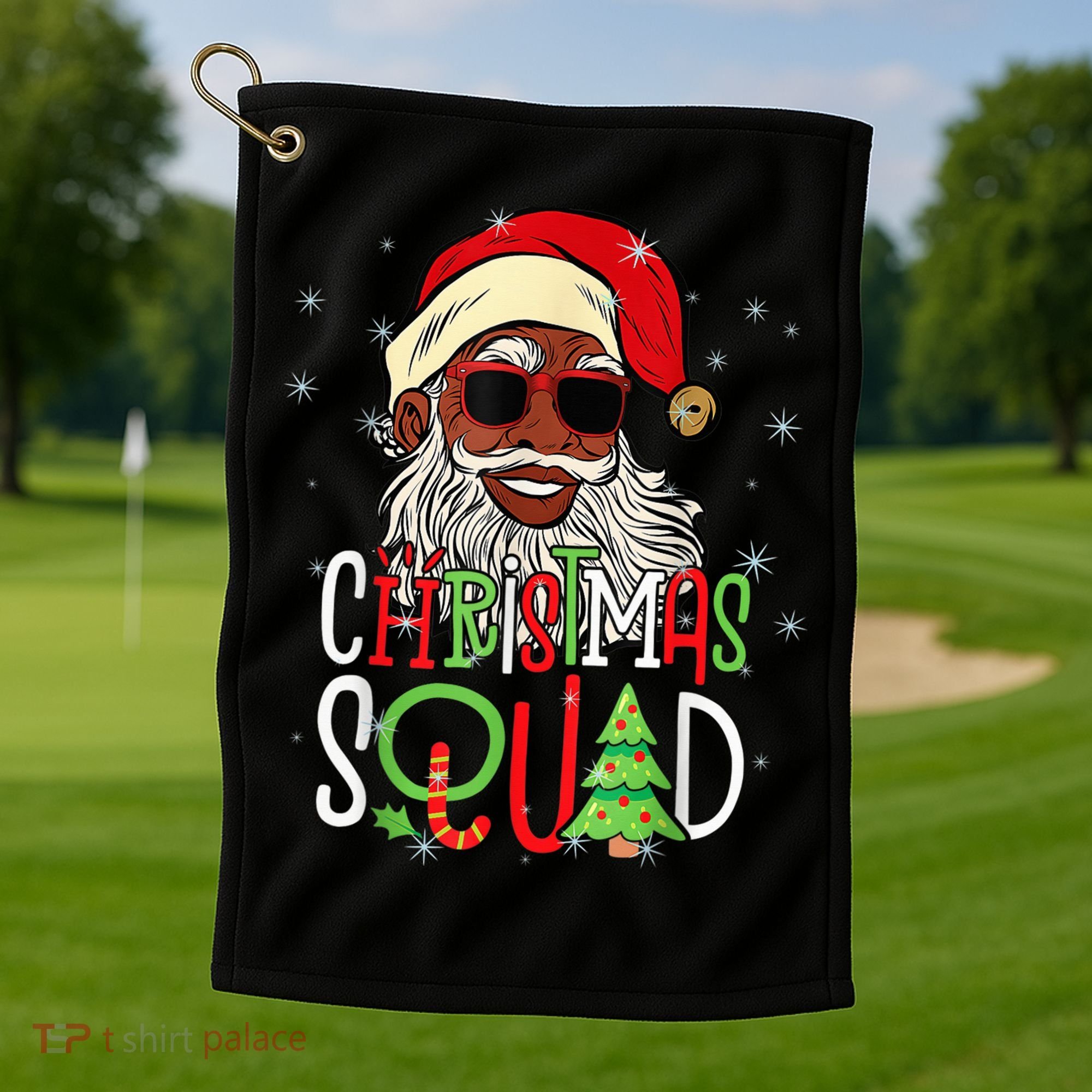 Santa Christmas Squad Black  African American Pajamas Golf Towel