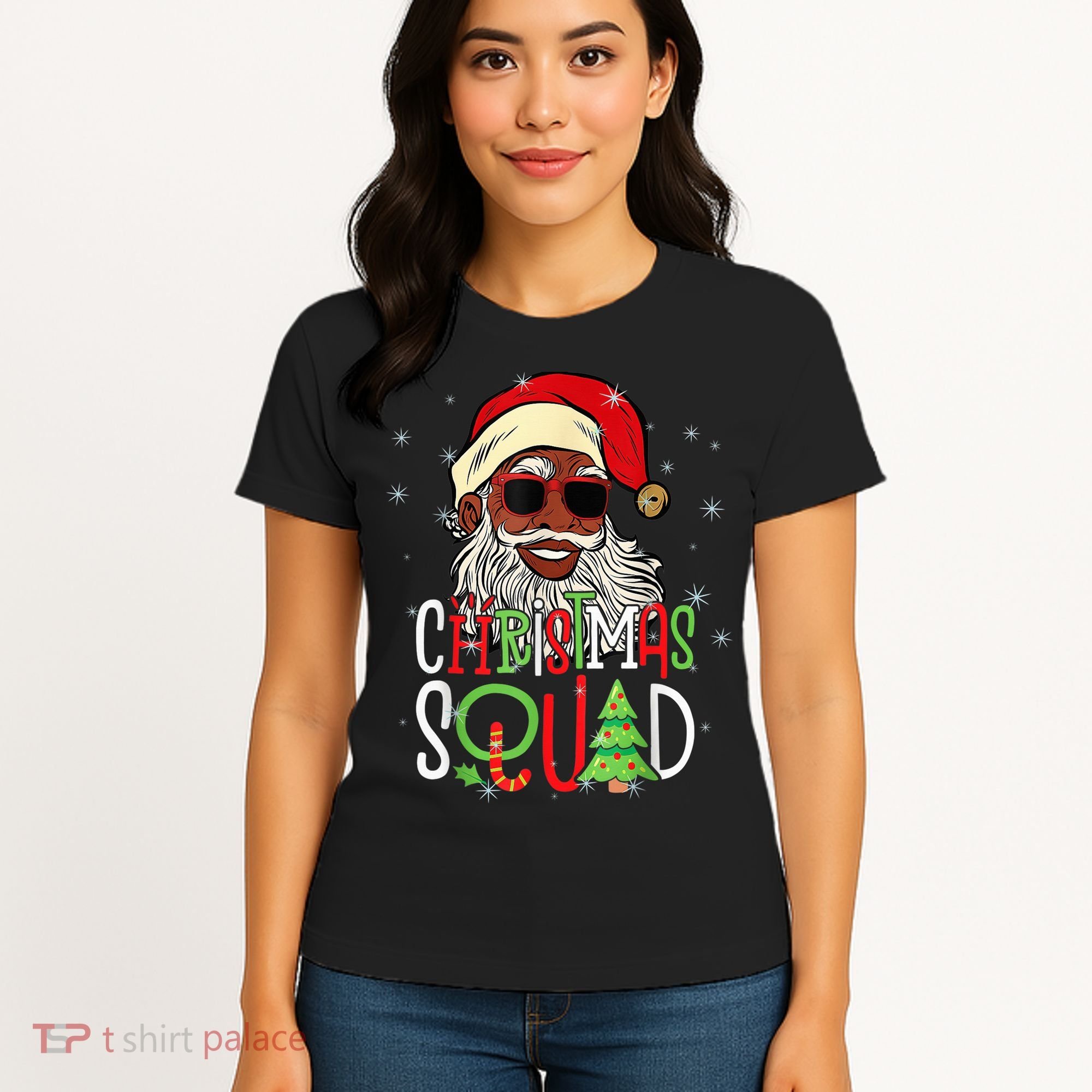 Santa Christmas Squad Black  African American Pajamas Women's T-Shirt