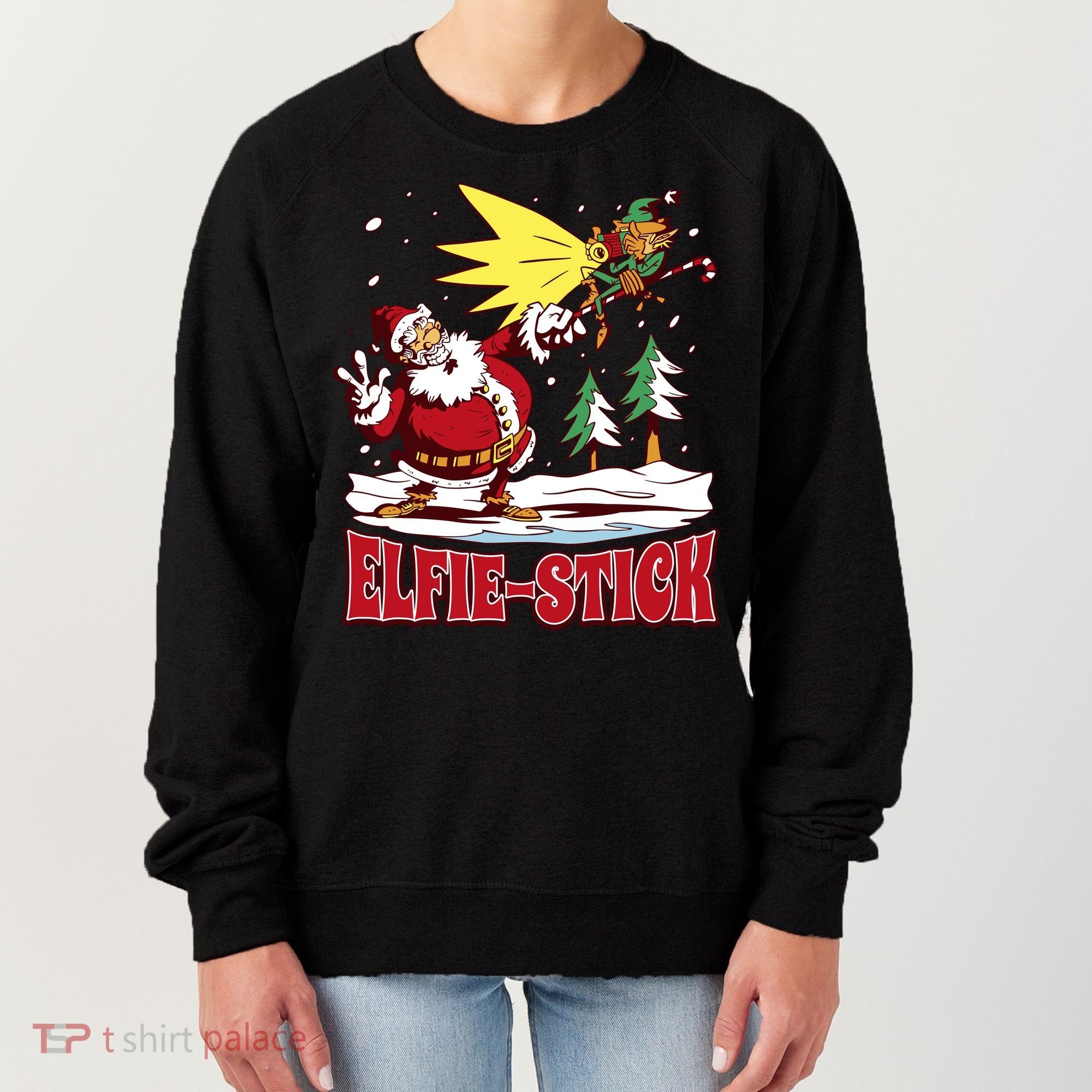 Santa Claus Selfie Funny Elf Christmas Women's Sweatshirt