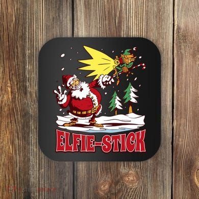 Santa Claus Selfie Funny Elf Christmas Coaster