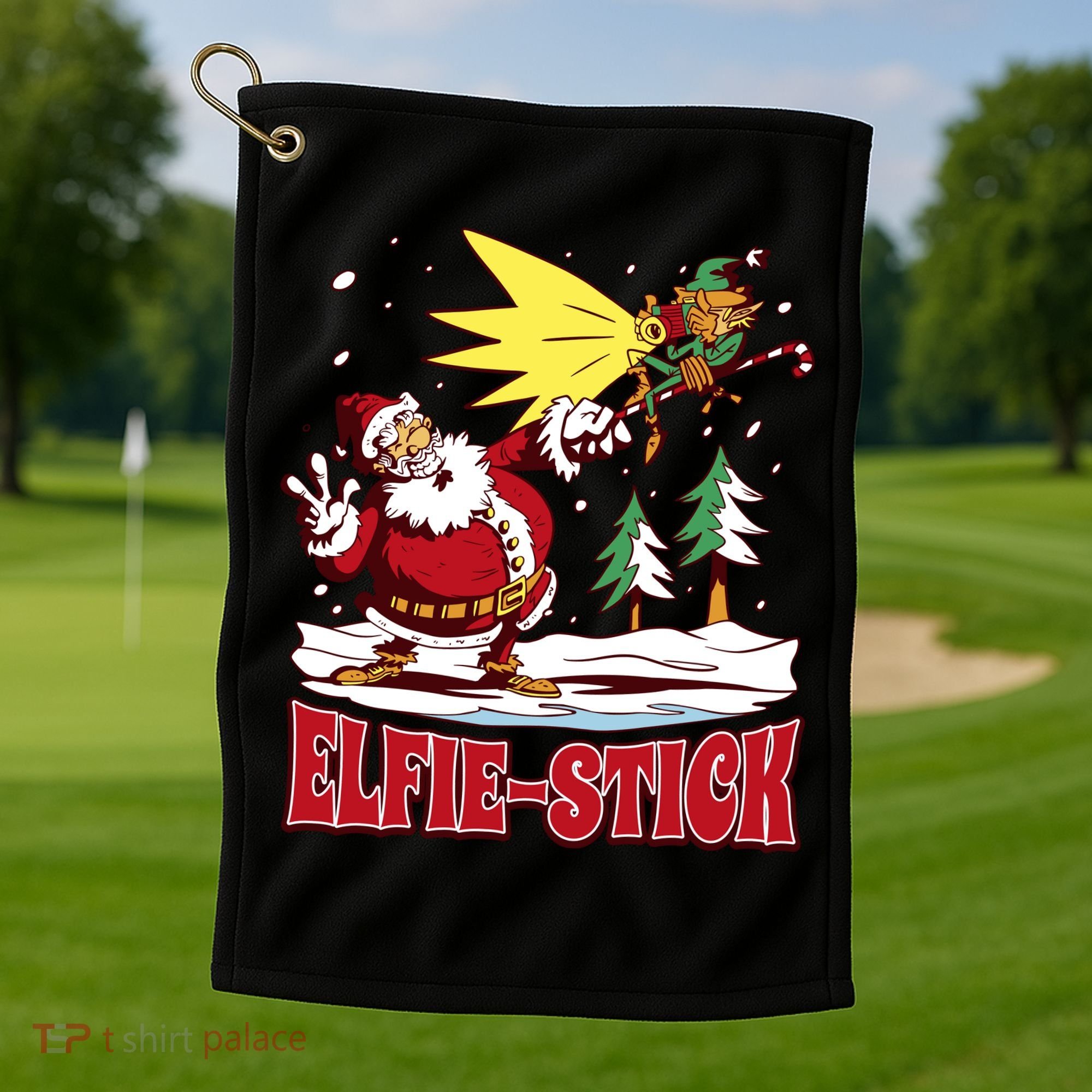 Santa Claus Selfie Funny Elf Christmas Golf Towel