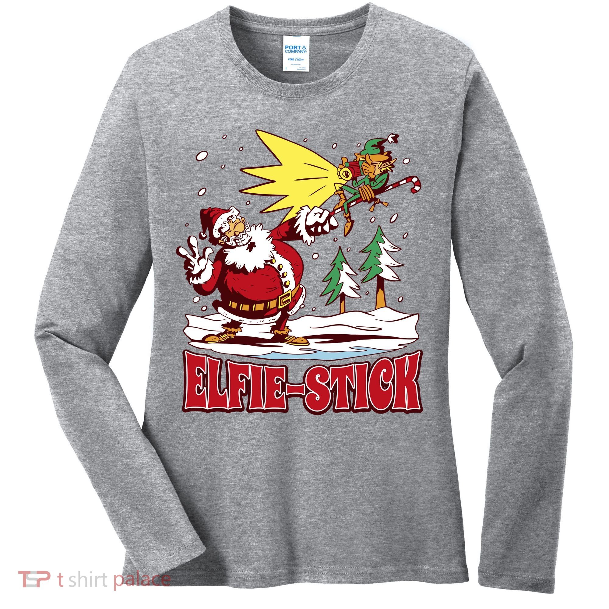 Santa Claus Selfie Funny Elf Christmas Women's Long Sleeve Shirt