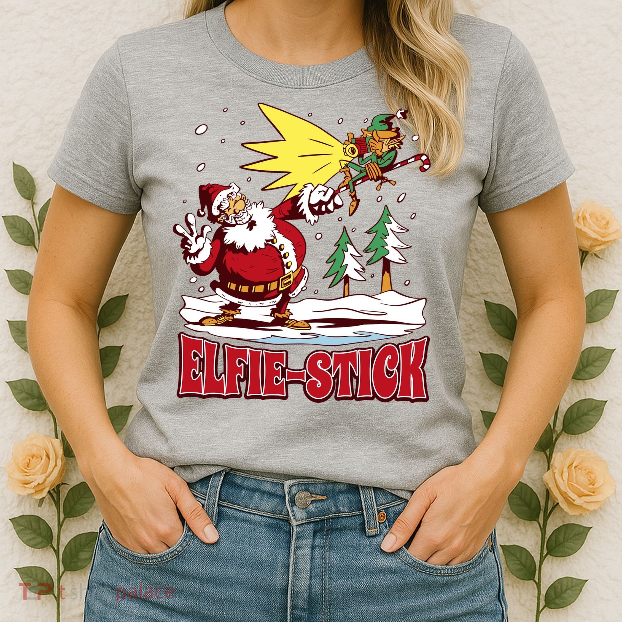 Santa Claus Selfie Funny Elf Christmas Women's T-Shirt