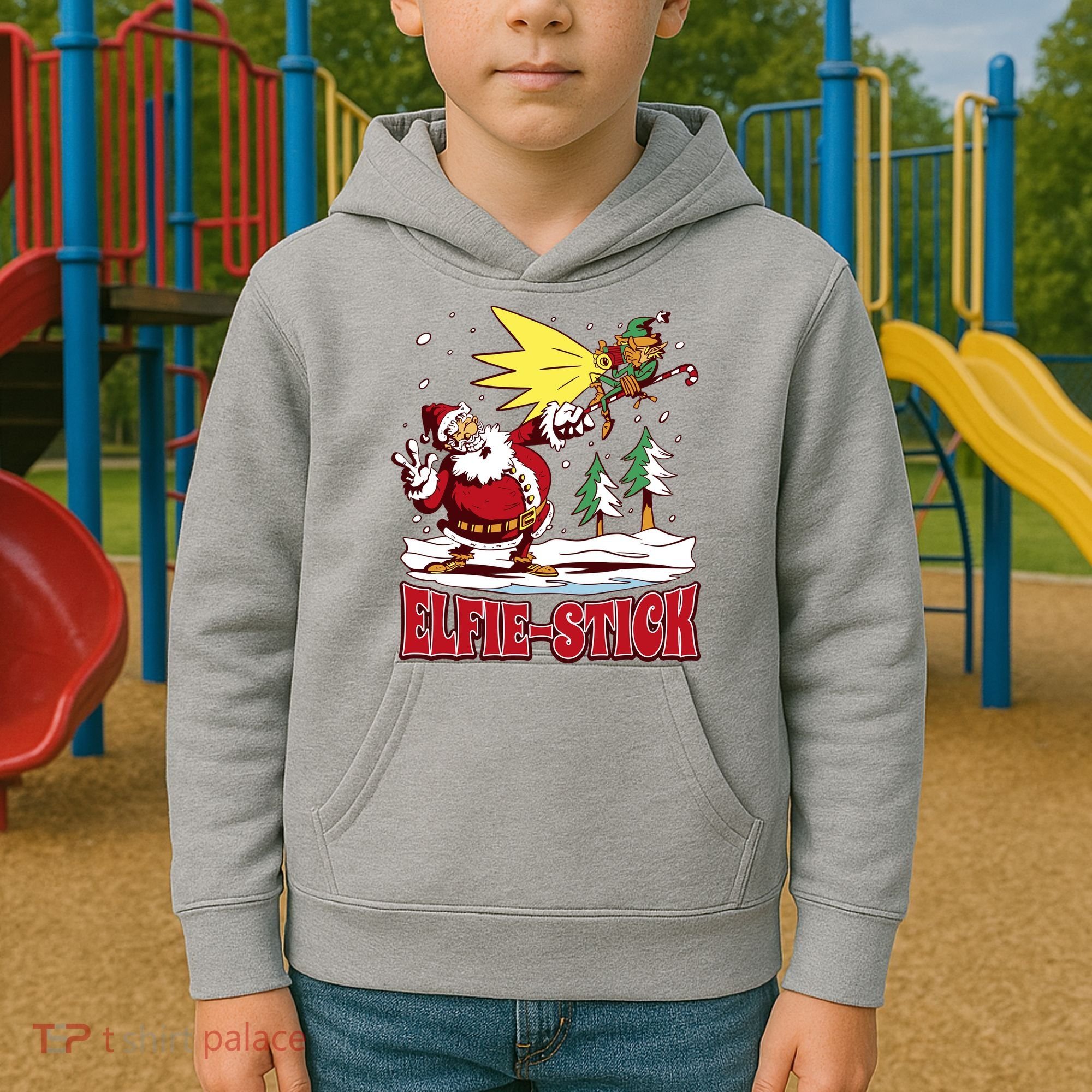 Santa Claus Selfie Funny Elf Christmas Kids Hoodie