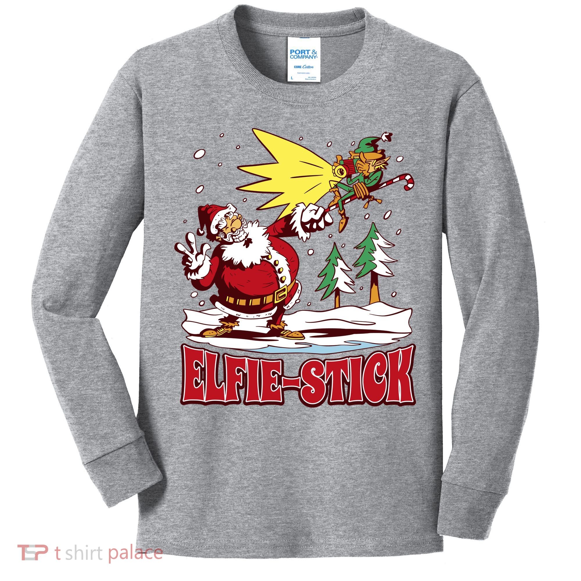 Santa Claus Selfie Funny Elf Christmas Kids Long Sleeve Shirt