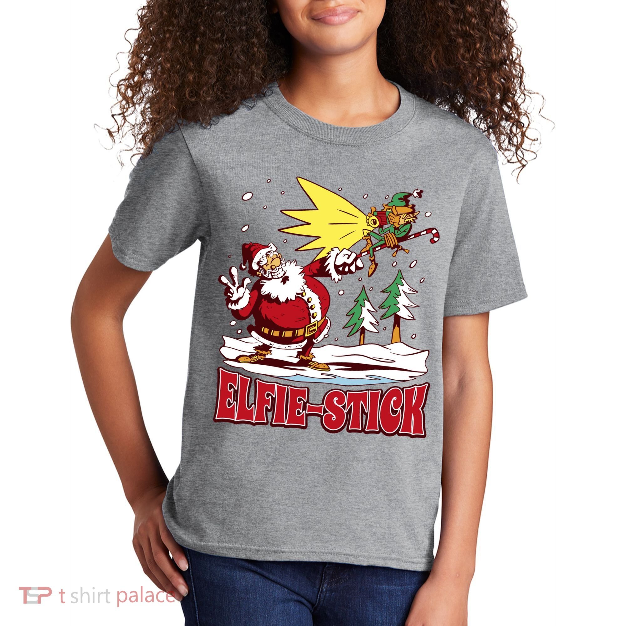 Santa Claus Selfie Funny Elf Christmas Kids T-Shirt