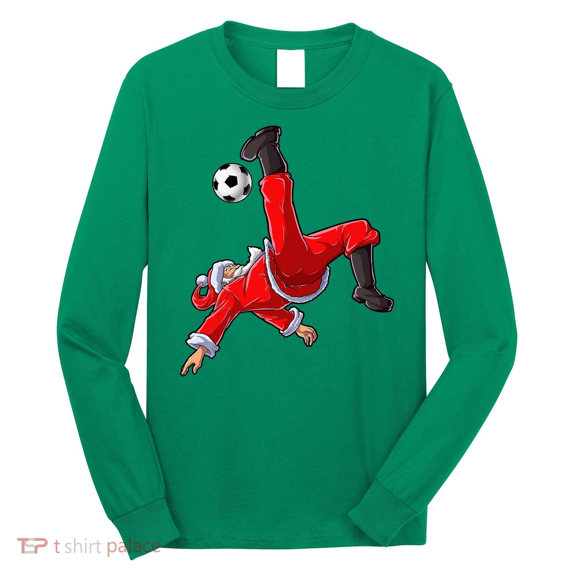 Soccer Christmas Santa Bicycle Kick Xmas Ball Sport Long Sleeve Shirt
