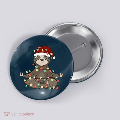 Sloth Christmas Tree Funny Yoga Sloth Button