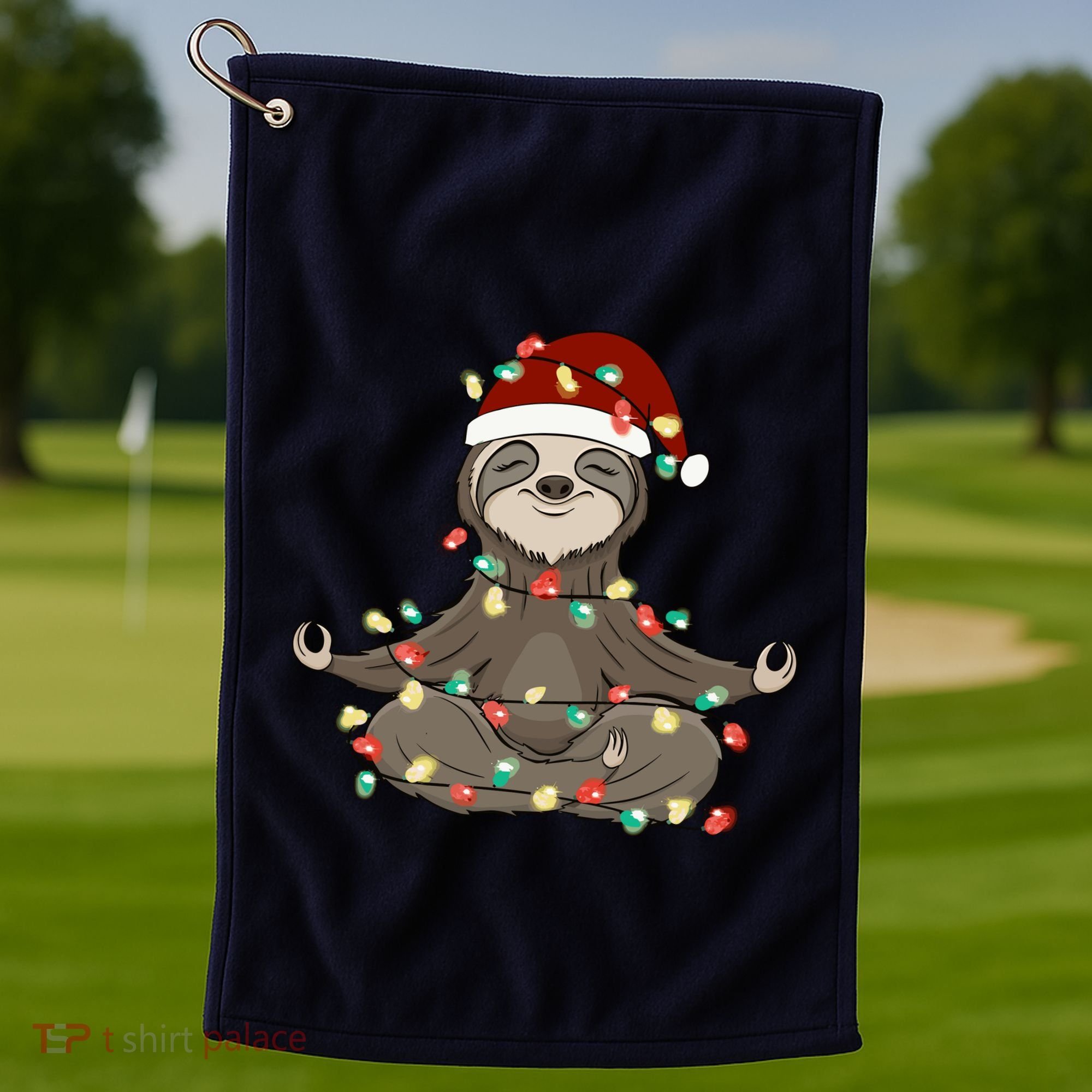 Sloth Christmas Tree Funny Yoga Sloth Golf Towel