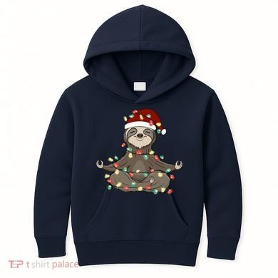 Sloth Christmas Tree Funny Yoga Sloth Kids Hoodie