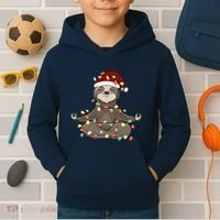 Sloth Christmas Tree Funny Yoga Sloth Kids Hoodie thumb 2
