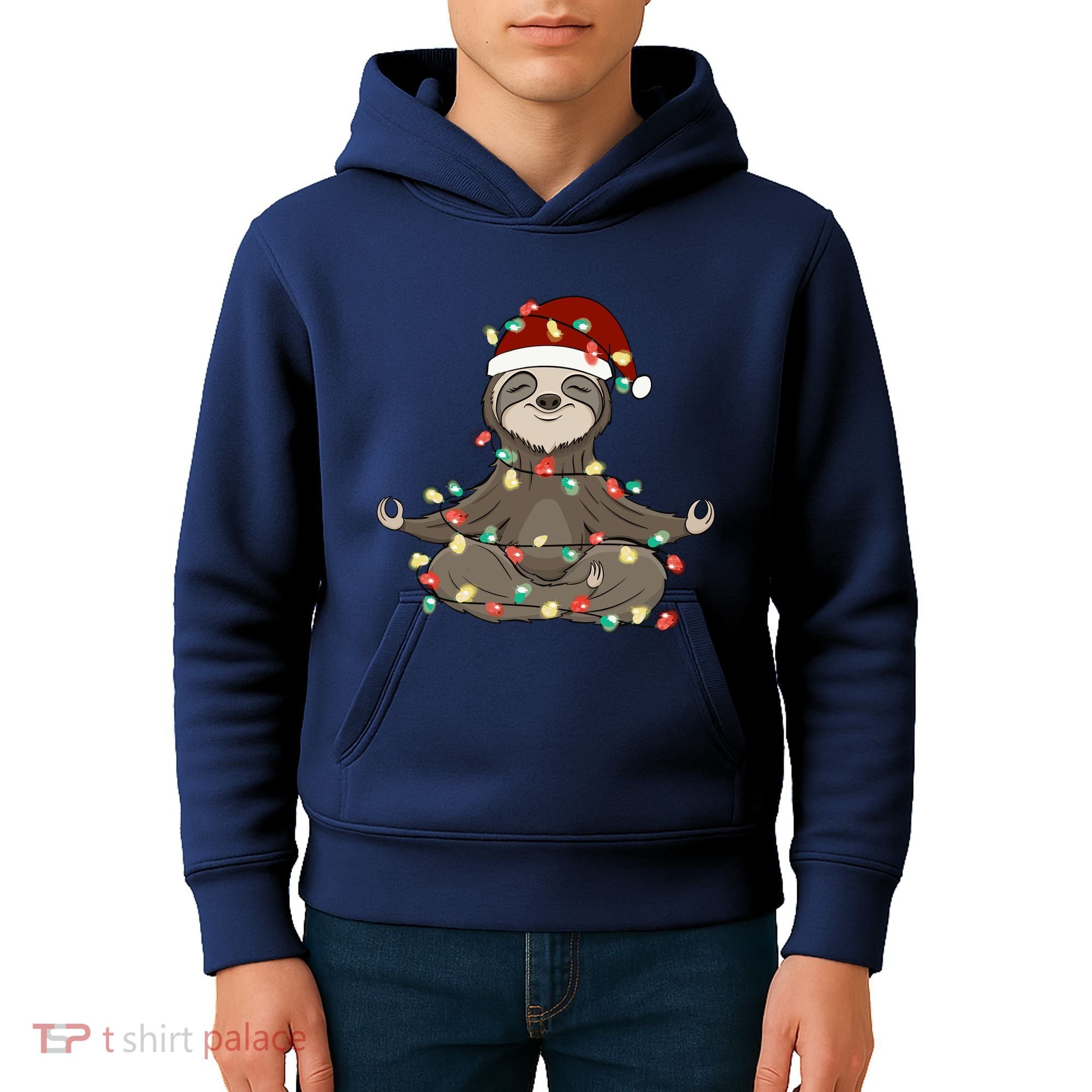 Sloth Christmas Tree Funny Yoga Sloth Kids Hoodie