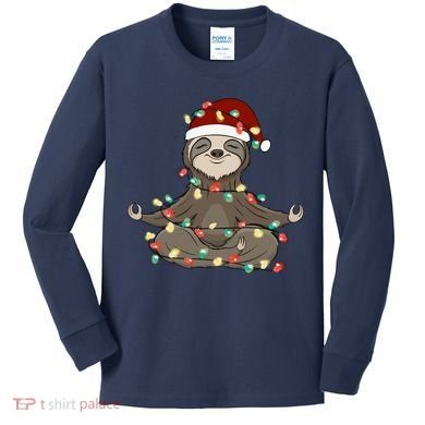Sloth Christmas Tree Funny Yoga Sloth Kids Long Sleeve Shirt