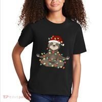 Sloth Christmas Tree Funny Yoga Sloth Kids T-Shirt thumb 2