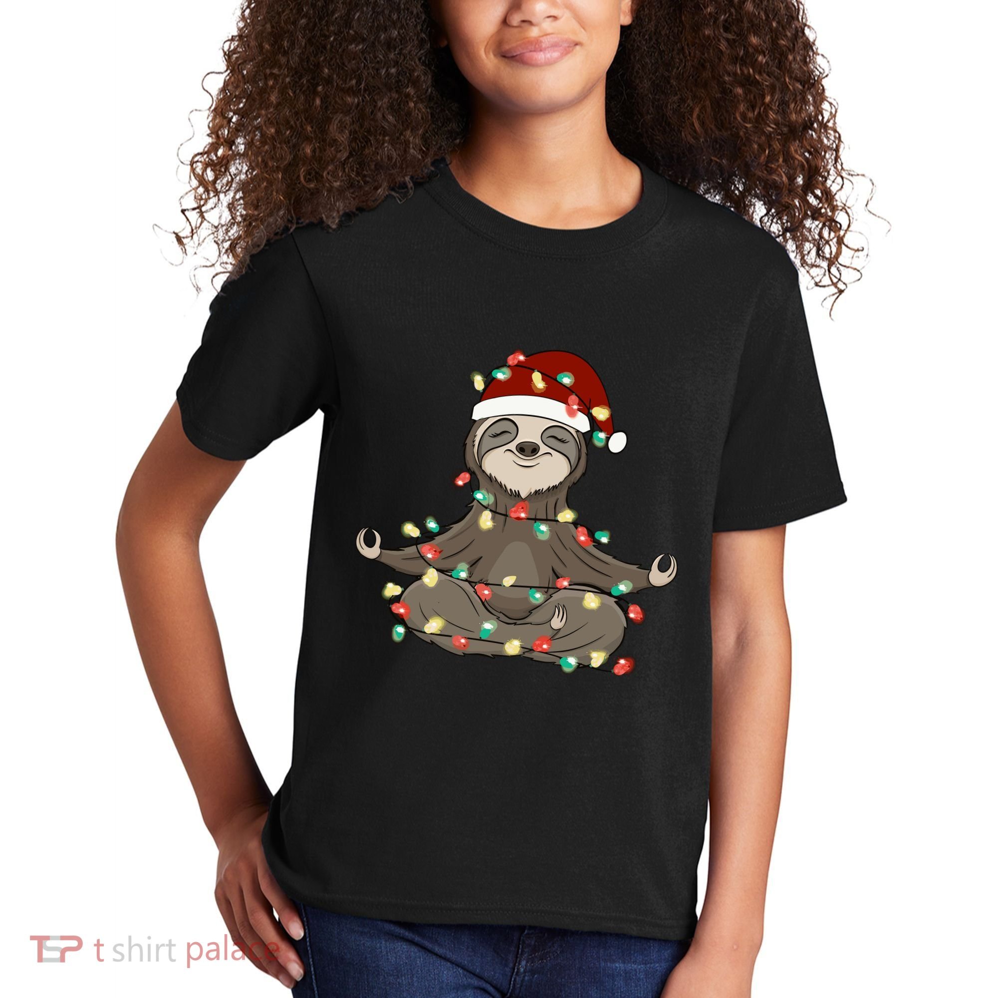 Sloth Christmas Tree Funny Yoga Sloth Kids T-Shirt