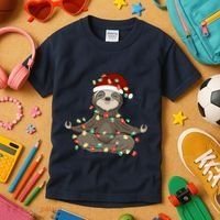 Sloth Christmas Tree Funny Yoga Sloth Kids T-Shirt thumb 3