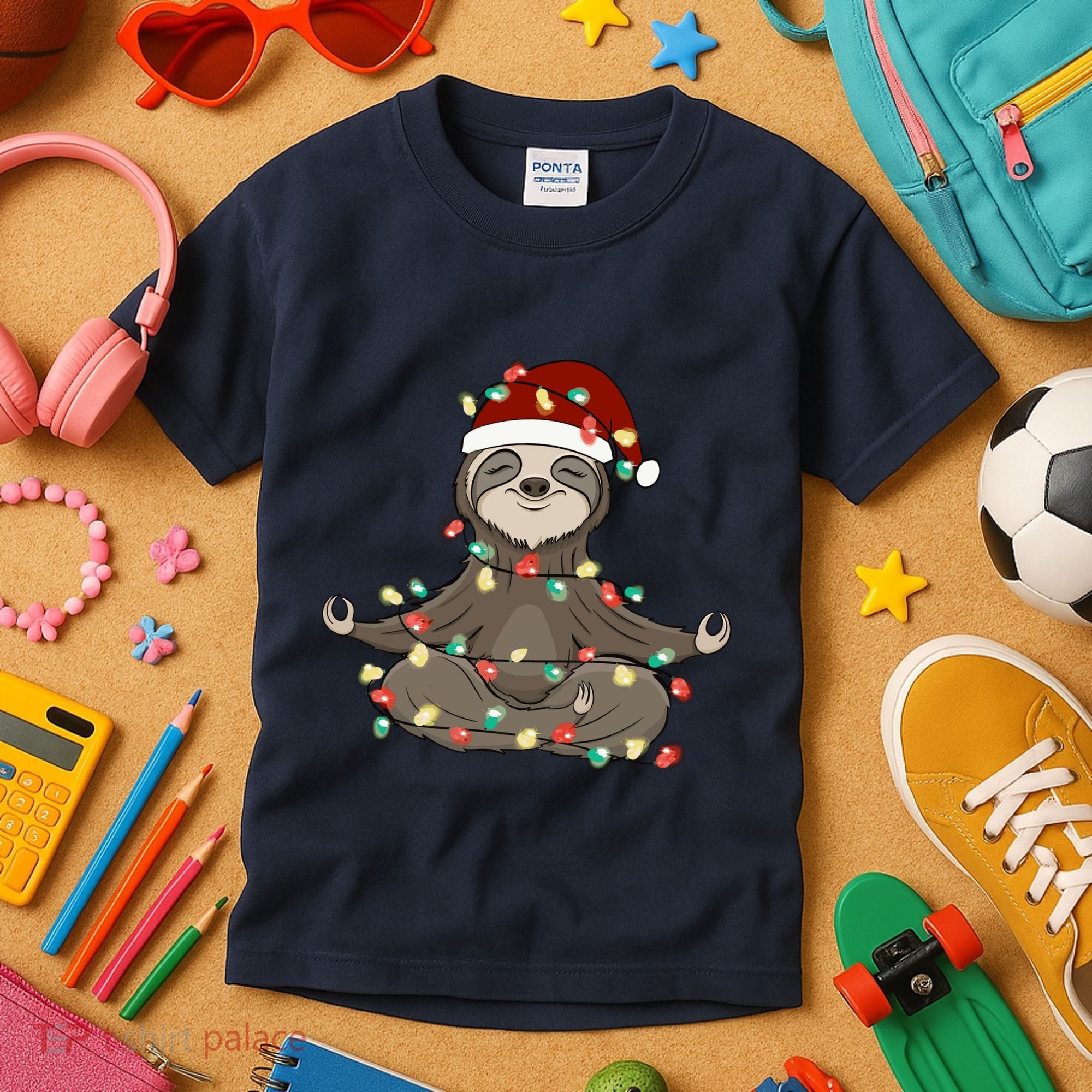 Sloth Christmas Tree Funny Yoga Sloth Kids T-Shirt