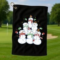 Snowman Christmas Tree Cute Holiday Golf Towel thumb 1