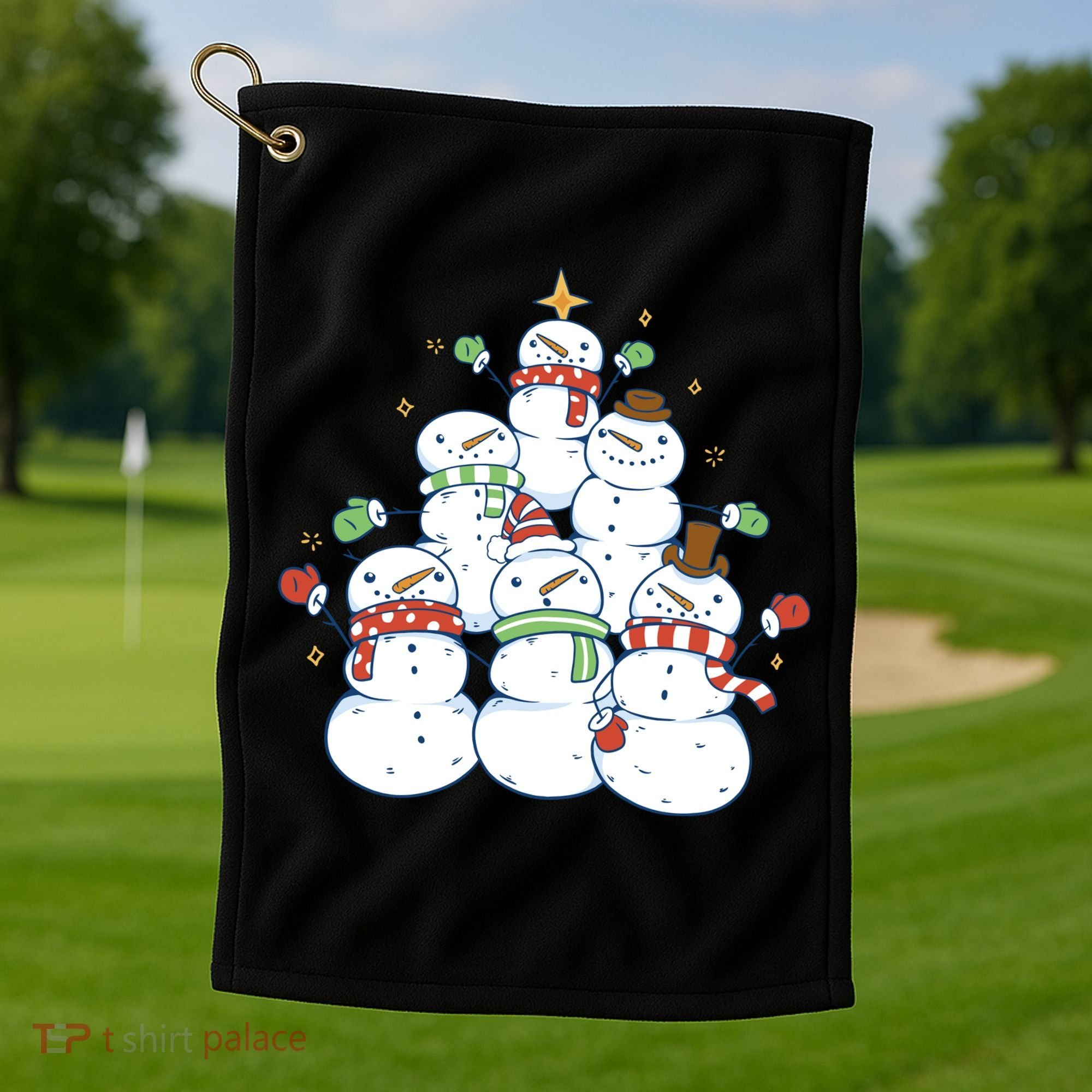 Snowman Christmas Tree Cute Holiday Golf Towel